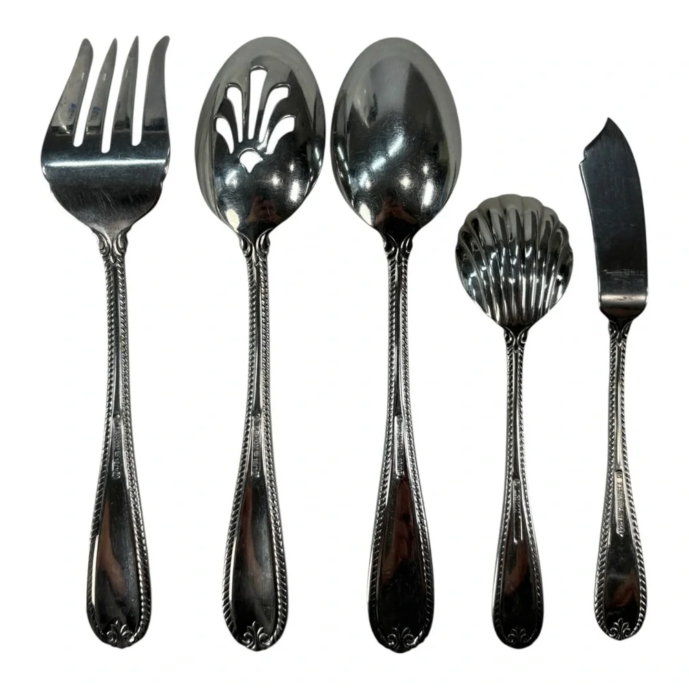 5 Pc Lenox Tudor Bead Augusta Serving Hostess Set 18/10 Stainless Steel Flatware